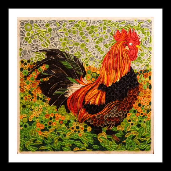 " Paper Quilled Rooster Frame - Rustic Charm for Your Memories"