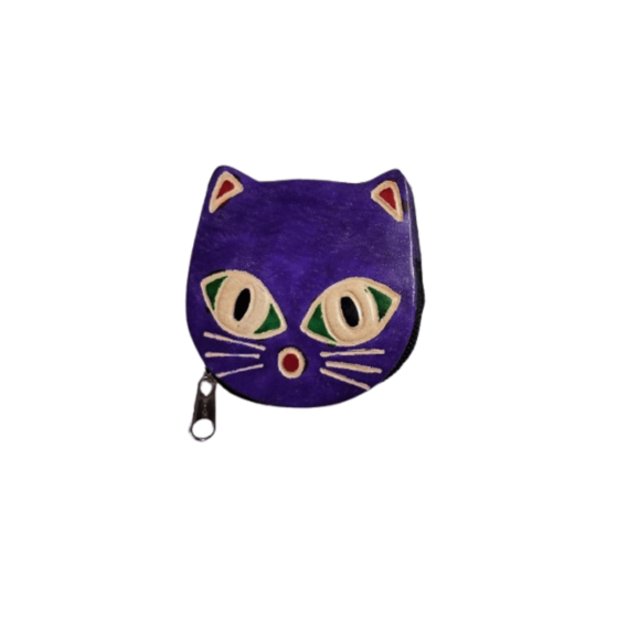 Genuine Leather Small Coin Purse | Cat Design