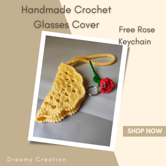 Handmade Crochet Glasses Cover with Free Rose Keychain