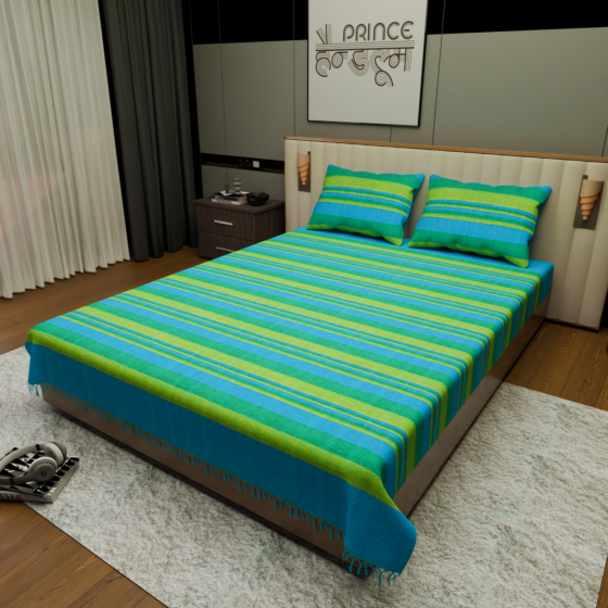 Striped Double Cotton Bedsheet with Pillow Covers
