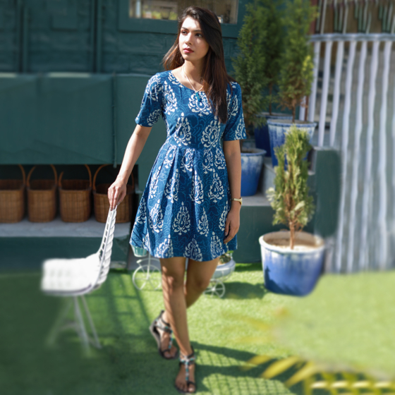 FORGET ME NOT INDIGO HANDBLOCK DRESS