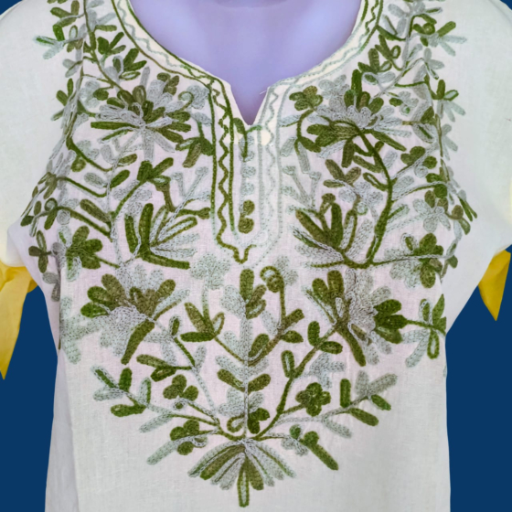 Women Embroidered Pure Cotton light yellow short Kurti