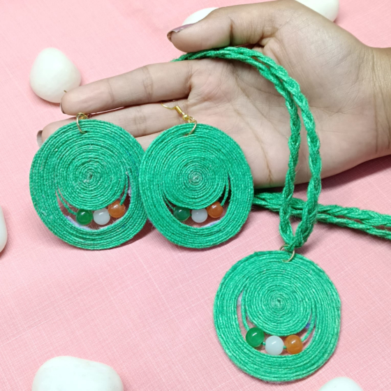 Handcrafted Green Jute Necklace Set