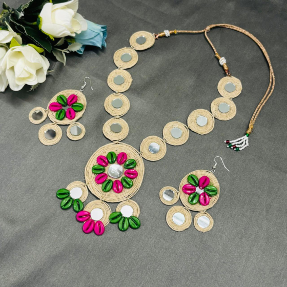 The Tribal Mirror Bloom Jute Necklace Set