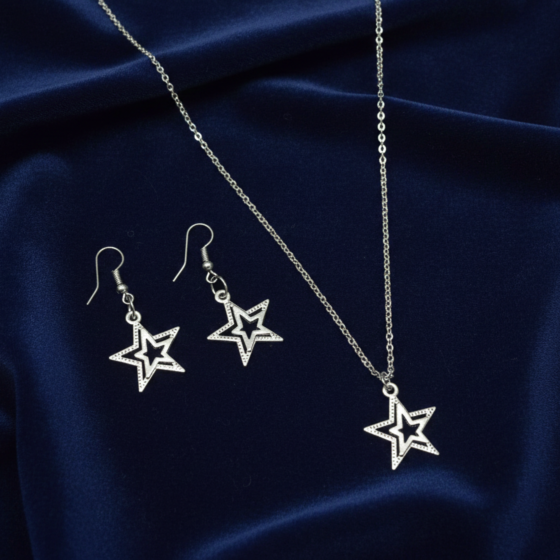 Handcrafted Silver Celestial-Inspired Pendant Necklace Set