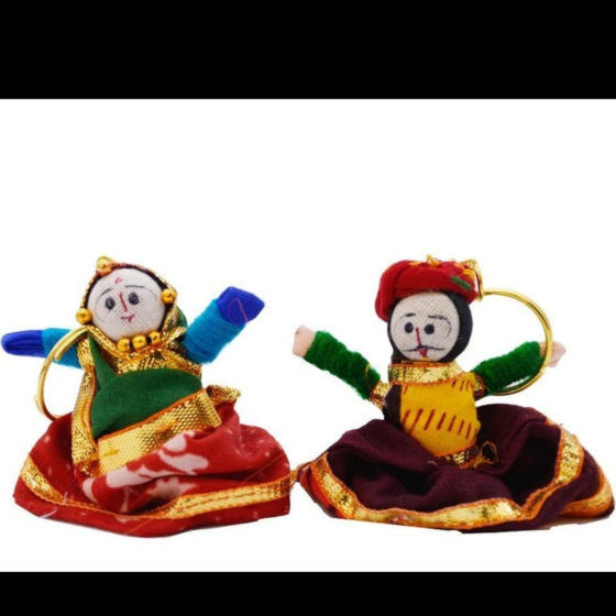 Santarms Katputli Gudda Guddi Keychain Rajasthani for School Bags Keys Bike Key Car Key Pair of 2