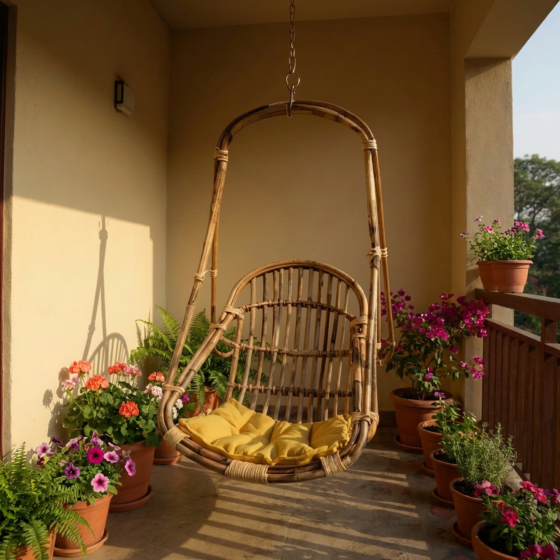Handmade Indoor & Outdoor Cane Swing Chair|Brown