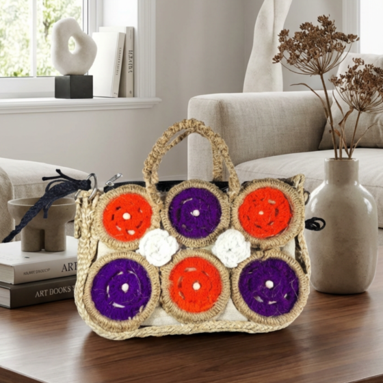 Handcrafted Jute Multicoloured Purse | 18 x 5 x 16 Inches