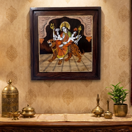 Maa Sherawali Mysore Rosewood Inlay Painting