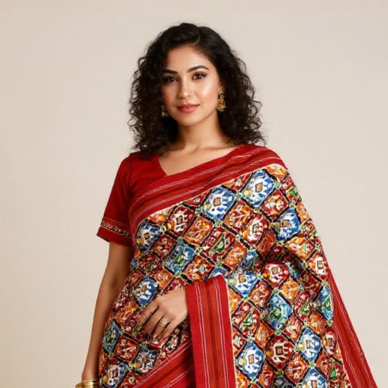 Pochampally Ikat Red Saree