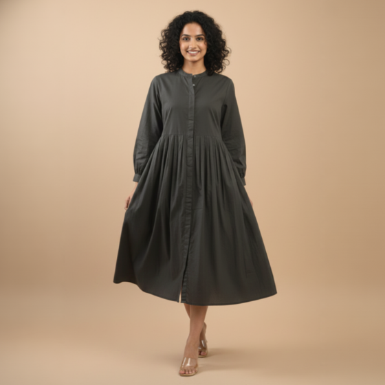 Handcrafted Cotton Tunic Black Dress | Large