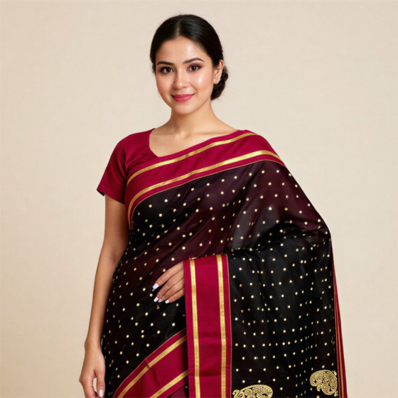 Molkalmuru Silk Saree - Uni - Black - 005