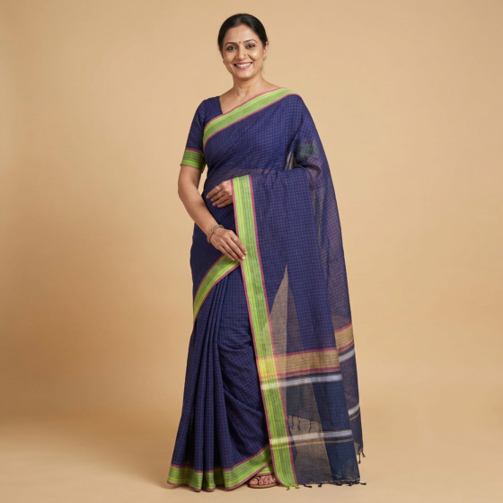 Handloom Checkered Purple Gamcha Saree