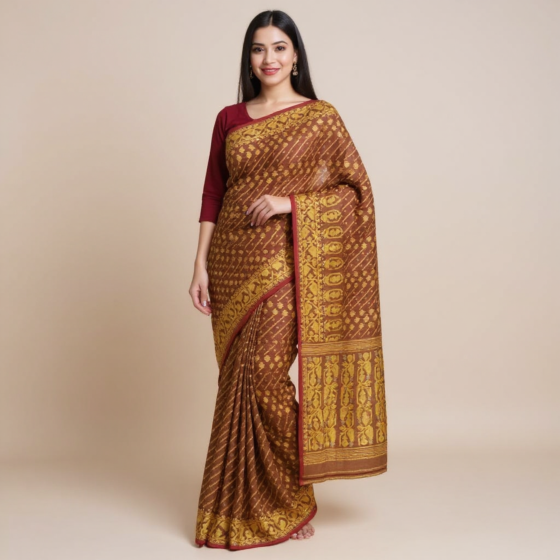 Bengal Mix Cotton Brown Jamdani Saree