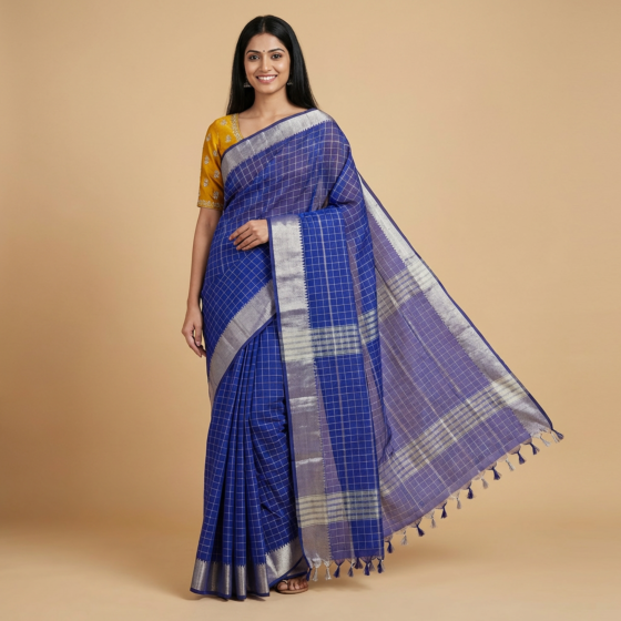 Handloom Mangalagiri Cotton Blue Saree
