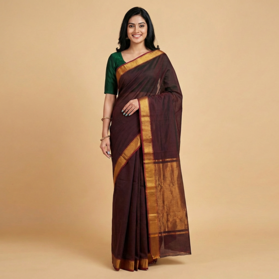 Handloom Mangalagiri Cotton Maroon Saree