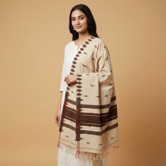 Natural (Aal) Dyed Off-White Kotpad Stole