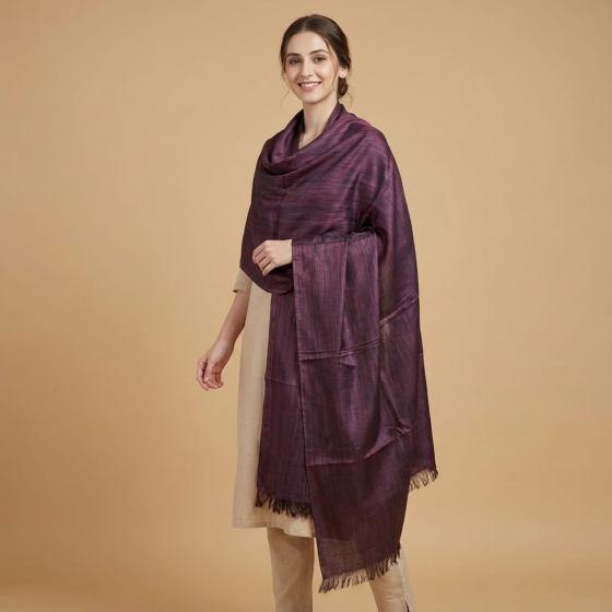 Handloom Tie & Dye Silk Stole | Burgundy