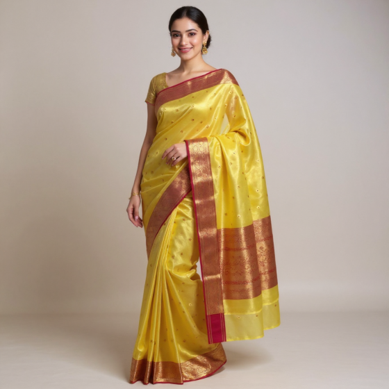 Handloom Chanderi Silk Yellow Saree
