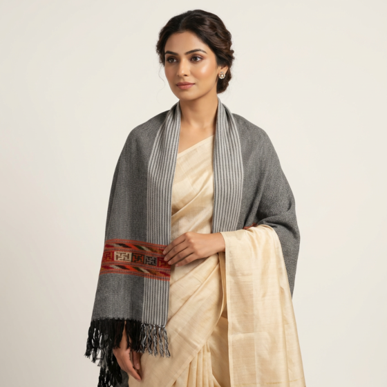 Handwoven Kullu Woollen Shawl for Women | Grey