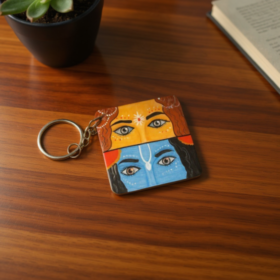 Handmade Radha-Krishna Eyes Wooden Keychain