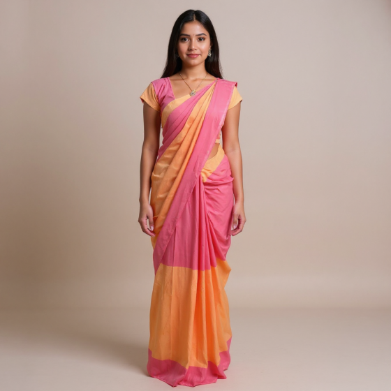Handloom Kerala Cotton Saree (Pink) with buttas