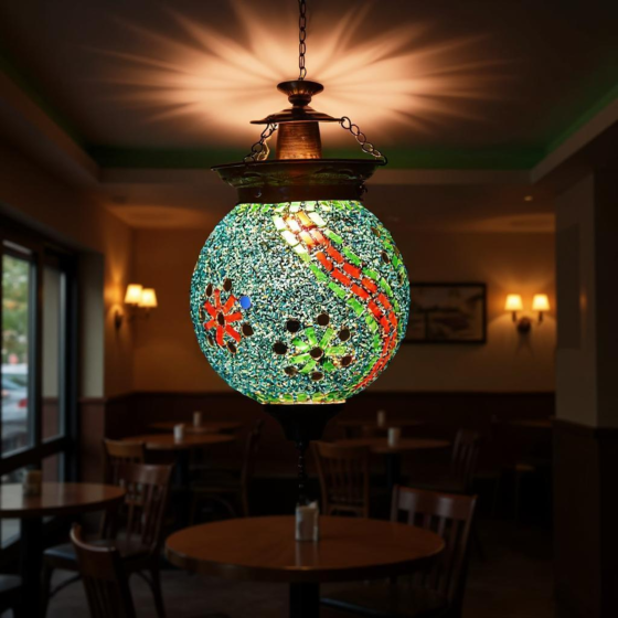 Handcrafted Antique Mosaic Pendant Light or Hanging Lamp (Grey)