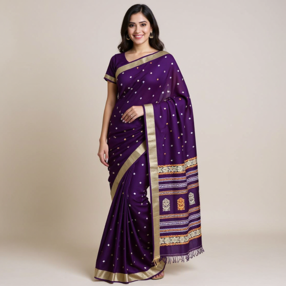 Bengal Handloom Cotton Saree with Blouse Piece | Violet