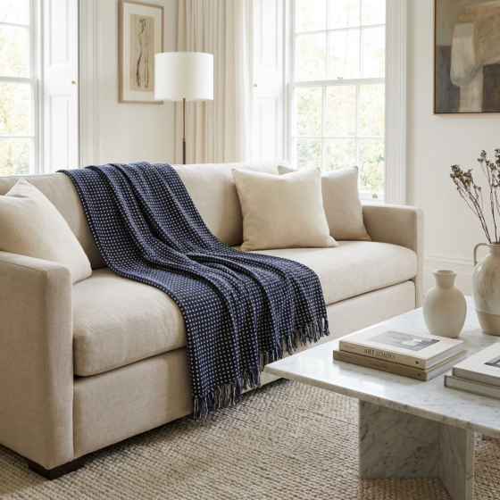 Handwoven Kantha Pattern Sofa Throw