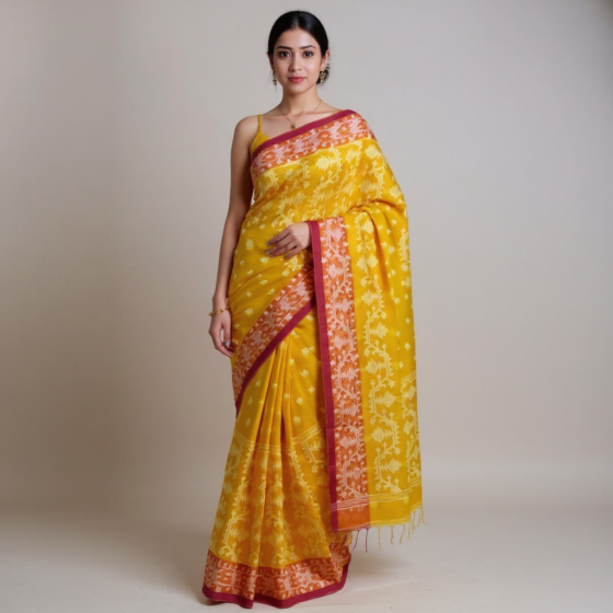 Bengal Soft Cotton Saree-YELLOW