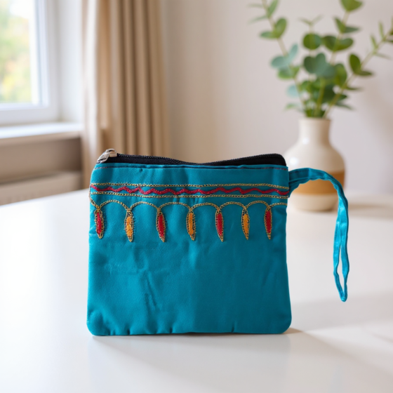 Handmade Pouch | Aari Embroidery | 6 x 6.5 Inches