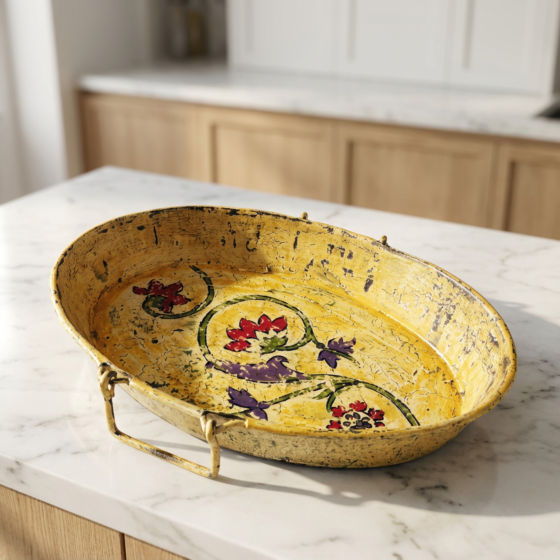 Hand-Painted Floral Heritage Metal Tray