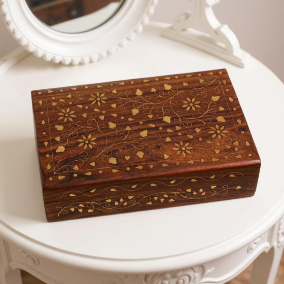 Wooden Flower Decor Women & Girls Jewellery Organizer Storage Box 