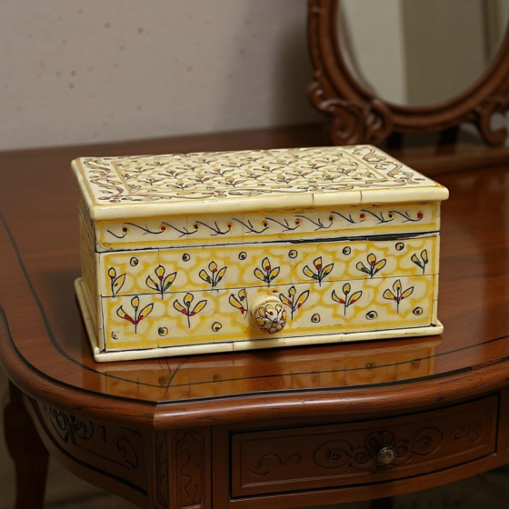 Wooden Base Bone Craft Jewellery Box