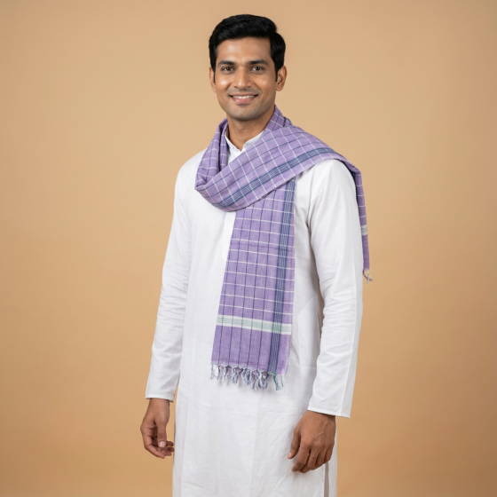 Handloom Cotton Lavender Checkered Gamcha