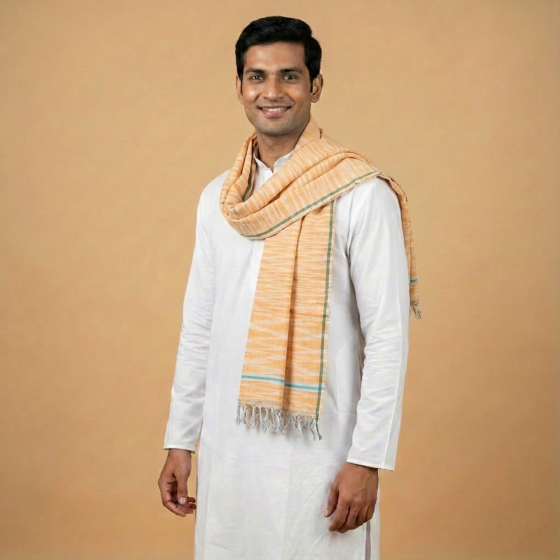 Handloom Cotton Orange Gamcha | 66 x 33 Inches