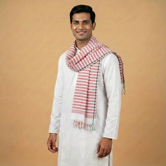 Handloom Cotton Pink Striped Gamcha | 66 x 32 Inches