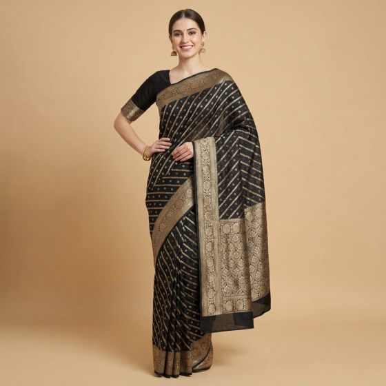 Handloom Banarasi Chiffon Black Saree