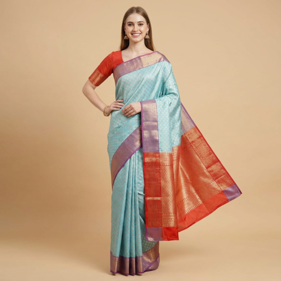 Handloom Banarasi Silk Sky Blue Saree