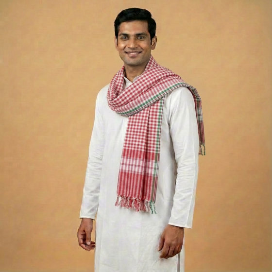Handloom Khadi Cotton Red Checkered Gamcha