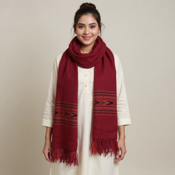 Kullu Rabbit Wool Shawl with Kingri Design