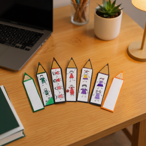 Handmade Pencil-Shaped Bookmarks | Set of 7 | 11.5x3 cm