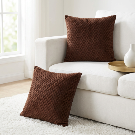 Faux Fur Cushion Covers | Pack of 2 | Brown | 16x16 Inch