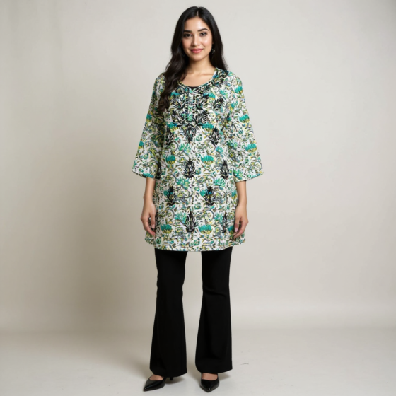 Women Embroidered Pure Cotton Multicolor Short Kurta
