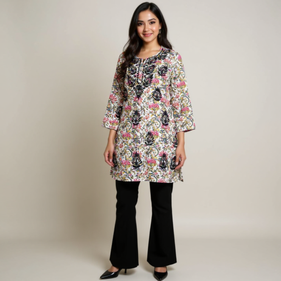 Women Embroidered Pure Cotton Multicolor Straight Kurta  