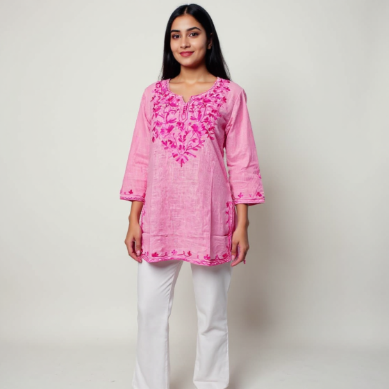 Women Embroidered Pure Cotton Multicolor Short Kurta  