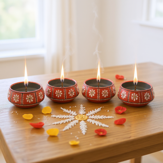 Dekchi -Terracotta  Diya - T- Light Holder-Maroon