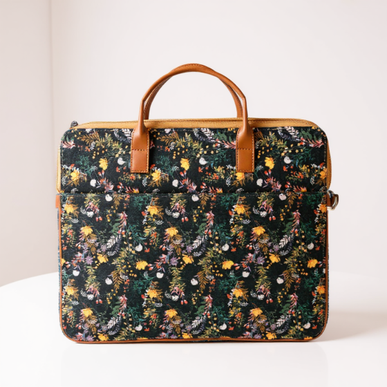 Premium Leather and Fabric Laptop Bag | Floral Print