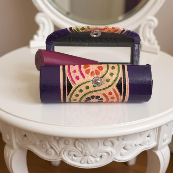 Handcrafted Leather Lipstick Case with Mirror