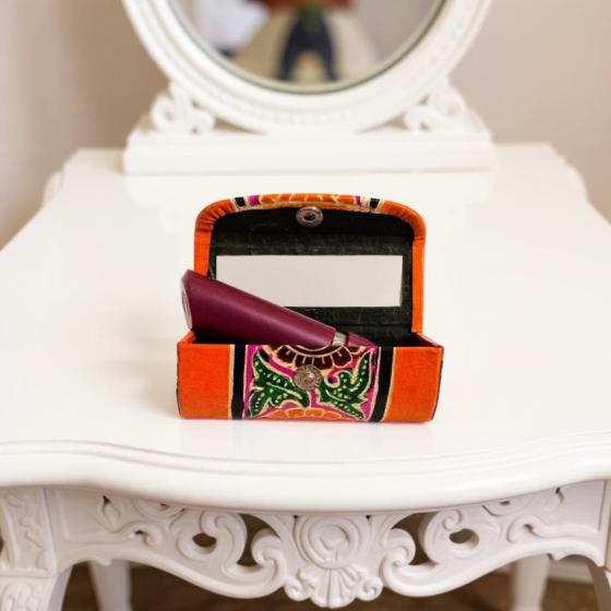 Handcrafted Leather Lipstick Case with Mirror